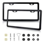 2-Pack License Plate Frames, Universal Black Aluminum Licence Plate Frame Holder, 2-Hole Narrow ＆ Slim Design Holder with Screws & Caps, Universal Fit for Cars, Trucks, Various Vehicles
