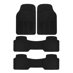 BDK 3-Row ProLiner Original Heavy Duty 4pc Front & Rear Rubber Floor Mats for Car SUV Van (Fits 3rd Row Vehicles) - All Weather Protection Universal Fit (Black)