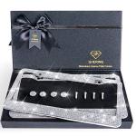 Shering Bling License Plate Frame, 2 Pack License Plate Frame with Premium Gift Box for Women,Rhinestone License Plate Frames with 1200pcs Rhinestones(Sliver Rhinestone)