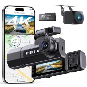 4K Dash Cam Front and Rear, 3 Channel Dash Camera with IMX335 Night Vision, WiFi GPS, Voice Control, 2K+1080P+1080P Dash Camera for Cars (64GB Card Included) Black