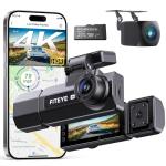 4K Dash Cam Front and Rear, 3 Channel Dash Camera with IMX335 Night Vision, WiFi GPS, Voice Control, 2K+1080P+1080P Dash Camera for Cars (64GB Card Included) Black