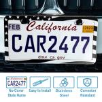 2PCS Premium American Flag License Plate Frame, Black License Plate Frames, 2 Holes Solid Stainless Steel License Plate Holder, Universal Car License Plate Frame for USA Flag, by Lengnoyp