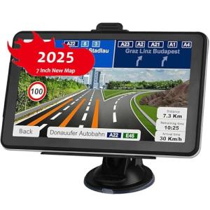 LONGRUF GPS Navigation for Car, Latest 2025 Map 7 inch Touch Screen Car GPS, Voice Turn Direction Guidance, Support Speed and Red Light Warning, Pre-Installed North America Lifetime map Free Update