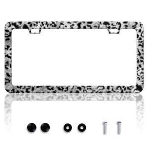 Grey Black Leopard Print License Plate Frame Cheetah License Plate Frames Personalise Stainless Steel Funny Design Compatible with Standard License Plate Holder for USA Canada 6 X 12 Inch with Screws