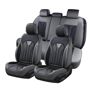 FLORICH Leather Seat Covers, Seat Covers Full Set, Car Seat Protectors 5 Seats, Automotive Seat Covers Fit for Most Cars Trucks SUV- Gray&Black
