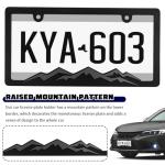 2PCS Car License Plates Frames with Raised Mountain Pattern & Mountain Car Decal,Stylish Cars Plates Frame with Screws & Caps,Decorative Cars Accessories Thin License Plate Frame