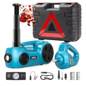 SEESII Electric Car Jack Kit 5 Ton 17.7 Inch Lift Range 3in1 car jack Hydraulic with Impact Wrench and Tire Inflator Floor Jack for SUV/Pickup/Truck/Sedan Roadside Emergency Tire Change Spare Tool Set