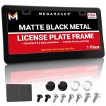 Premium Matte Black License Plate Frame – 1 Pack, Rust-Free Stainless Steel, Rattle-Free, Universal with Screw Covers, Slim-Top & Wide-Bottom Design, Thin Rigid Metal Front or Rear Car Tag Holder