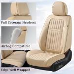 Coverado Beige Nappa Leather Car Seat Covers, Universal Fit Front Seats, 2-Pack Waterproof Seat Covers, Perforated Faux Leather, Compatible with Most Cars Trucks
