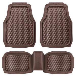 CAR PASS Heavy Duty Rubber Car Mats, Deep Dish All-Weather Floor Mat for Car Full Set Durable Anti-Slip 3D Rhombus Waterproof Trim to Fit Liner Universal Fit Automotive,Sedan,SUV,Truck, 3 Piece Brown
