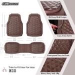 CAR PASS Heavy Duty Rubber Car Mats, Deep Dish All-Weather Floor Mat for Car Full Set Durable Anti-Slip 3D Rhombus Waterproof Trim to Fit Liner Universal Fit Automotive,Sedan,SUV,Truck, 3 Piece Brown