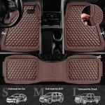 CAR PASS Heavy Duty Rubber Car Mats, Deep Dish All-Weather Floor Mat for Car Full Set Durable Anti-Slip 3D Rhombus Waterproof Trim to Fit Liner Universal Fit Automotive,Sedan,SUV,Truck, 3 Piece Brown
