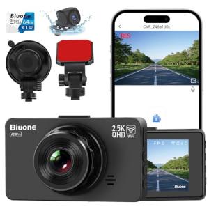 Dash Cam Front and Rear Dash Camera WiFi/APP Control Car Camera with 64G Card 2.5K Front Dash Cam+1080P Rear Dashcams with Super Night Vision, Loop Recording, G-Sensor