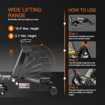 Torin ATZ830023B-2 Heavy Duty Hydraulic Steel Service Jack: Includes Dual Piston Quick Lift Pump and Detachable Handle, 6,000 LBS Capacity (3 Ton), Black