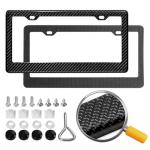 DCRCFIBER Real Carbon Fiber License Plate Frame, 100% Pure Carbon Fiber Frame, Black License Plate Holder Cover with Screw Caps, Anti-Vibration Pads, (Twill 2 Hole)