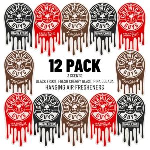 Chemical Guys Hanging Air Freshener, Variety Scent Pack 12 Pack, Great for Cars, Trucks, SUVs, RVs, Home, Garage, Workspace, Dorm Room & More (4 x 3 Packs, Black Frost, Cherry, Pina Colada) - AIR40404