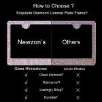 Newzon AB Rhinestone License Plate Frame for Women, 2 Pack Sparkly Luxury Colorful Glass Diamond Car Tag Frame with Diamond Cap Screw Set Glitter AB License Plate Frame Iridescent Bling for Women Gift