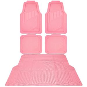 CAR PASS Heavy Duty Rubber Floor Mats Pink Car Mats Full Set with Trunk Cargo Liner - Universal Waterproof Floor Mats for Car SUV Truck, Durable All Weather Liner Mats Automotive Women (All Pink)