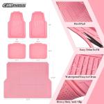 CAR PASS Heavy Duty Rubber Floor Mats Pink Car Mats Full Set with Trunk Cargo Liner - Universal Waterproof Floor Mats for Car SUV Truck, Durable All Weather Liner Mats Automotive Women (All Pink)