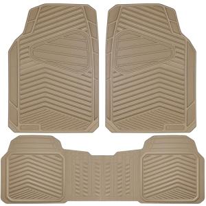 CAR PASS Rubber Car Mats, Waterproof Car Floor Mats All Weather Car Mat Full Set 3 Piece, Tan Automotive Floor Mat Trim to Fit for Cars Sedan SUVs Trucks, Anti-Slip Easy Clean, All Beige