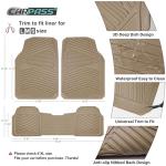 CAR PASS Rubber Car Mats, Waterproof Car Floor Mats All Weather Car Mat Full Set 3 Piece, Tan Automotive Floor Mat Trim to Fit for Cars Sedan SUVs Trucks, Anti-Slip Easy Clean, All Beige
