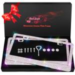 Bling License Plate Frames 2 Pack - Stainless Steel Colorful Rhinestones Car Accessories with 1200 Crystals, Universal Fit Decorative Diamond Plate Covers for Women Men All Cars