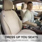 2pcs Sideless Car Seat Covers for All Seasons - Breathable Front Seats Cushions Non-Slip Bottom with Headrest Protectors - Universal Carseat Cover Fits for Most Vehicles Cars Van SUV Truck Beige