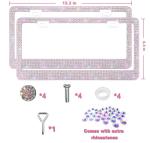 Bling License Plate Frames 2 Pack - Stainless Steel Colorful Rhinestones Car Accessories with 1200 Crystals, Universal Fit Decorative Diamond Plate Covers for Women Men All Cars