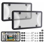 License Plate Protector 2PCS, Clear License Plate Cover & Frames, Rust-Proof Auto Car License Plate Covers and Frames Holder with Screws & Caps, Universal Tag Cover for License Plate (Black)