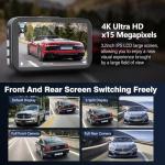 Miden S9 4K+2.5K Dash Cam Front and Rear,64G SD Card,2160P+1600P UHD Dual Dash Camera for Cars,176°+160°Wide Angle,3.5'' IPS Screen Dashcam,Loop Recording,G-Sensor,WDR,Night Vision,24H Parking Monitor