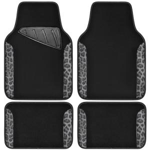 CAR PASS Waterproof Universal Car Floor Mats, Leopard Print Car Mats Fit for SUV,Vans,sedans, Trucks,Set of 4pcs Car Carpet with Driver Heel Pad and Nibs Backing, Leopard Car Accessories Gray Leopard