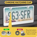 Flamax Mirror Polished Heavy Duty Stainless Steel License Plate Frame with Chrome Screw Caps, 2 Holes Rust-Proof Chrome-Like Finish Stainless Steel License Plate Frames 2 Pack