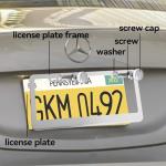 Flamax Mirror Polished Heavy Duty Stainless Steel License Plate Frame with Chrome Screw Caps, 2 Holes Rust-Proof Chrome-Like Finish Stainless Steel License Plate Frames 2 Pack