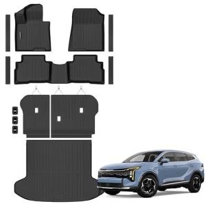 Floor Mats for 2023-2026 Kia Sportage Hybrid Upgrade Trunk Mat with Backrest Mat All Weather TPE Floor Liners Fit for Sportage 2026 Anti-Slip Full Set Car Accessories(Not Fit PHEV)