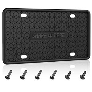 QiqaMole 1 Pack Silicone License Plate Frame, Front Back License Plate Cover, License Plate Bracket Holder Rust-Proof, Rattle-Proof, Weather-Proof for US and CA Standard Car (Black)