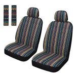 Pariitadin Baja Saddle Blanket Car Seat Covers Front Set with Seat Belt Pads, Washable Breathable Striped Woven Cloth Seat Covers for Cars, Universal Fit Most Cars, Airbag Compatible, Red/Blue
