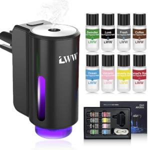 Stewerom Car Air Freshener - Smart Adjustable 3-Speed Intensity, Rechargeable Humidifier Car Essential Oil Diffuser - Comes with 8 Bottles of 10ml Perfume (Black)