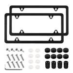 2PCS Car License Plate Frames Kit,4 Holes Car Plate Frame Contains Cars Valve Stem Caps & Screws & Screw Caps,Stainless Steel Vehicle Accessories Licence Plates Frame Holder (Black)
