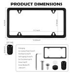 2PCS Car License Plate Frames Kit,4 Holes Car Plate Frame Contains Cars Valve Stem Caps & Screws & Screw Caps,Stainless Steel Vehicle Accessories Licence Plates Frame Holder (Black)