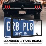 2PCS Car License Plate Frames Kit,4 Holes Car Plate Frame Contains Cars Valve Stem Caps & Screws & Screw Caps,Stainless Steel Vehicle Accessories Licence Plates Frame Holder (Black)