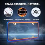 RED WOLF 2Pcs Iridescent Chrome License Plate Frame, Mirror Polish Chameleon Blue License Plate Tag Stainless Steel Bracket Holder Mount on Front Rear Bumper w/Screw Cover Accessories