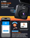 Sarmert C2 4K Dual Dash Cam Front and Rear - Built-in GPS and 5G WiFi, Free 64GB Card Included, 4K UHD Dash Camera for Cars, Night Vision, WDR, Loop Recording, App Control, 24H Parking Mode