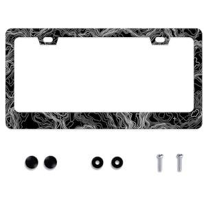 Topographic Map License Plate Frame Topography Stainless Steel License Plate Frame Auto Parts Decoration with Screws License Plate Holder for Men Women 12x6 Inch