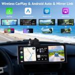 Wonsidary 10.26" HD Wireless Carplay Screen for Car,Portable Apple Carplay & Android Auto Touch Screen,4K Dash Cam/1080P Backup Camera/Mirror Link/Voice Control/GPS/Bluetooth,for All Vehicles