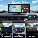 Wonsidary 10.26" HD Wireless Carplay Screen for Car,Portable Apple Carplay & Android Auto Touch Screen,4K Dash Cam/1080P Backup Camera/Mirror Link/Voice Control/GPS/Bluetooth,for All Vehicles
