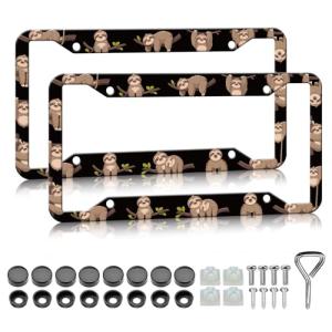 HCSS Cute Sloth License Plate Frames - 2 Pack Funny Animal Climbing Tree License Plate Holder, Aluminum Metal Rust-Proof Waterproof Car Decorative Tag Frame for Standard US 12x6 Inch