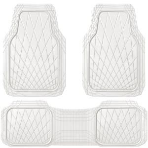 CAR PASS Heavy Duty Rubber Car Floor Mats, Deep Dish All Weather Car Mats Full Set, 3 Piece Waterproof Premium Anti-Slip Floor Mats Rugs Universal Trim to Fit for 95% Sedan SUV Van Truck, White