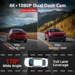 4K+FHD 1080P Dash Cam Front and Rear with Free 64GB Card, Dual Dash Camera for Cars,5G WiFi High Speed,Super Night Vision,Ultra Wide Angle, IPS Screen, G-Sensor, 24H Parking Mode,Up to 256GB Supports