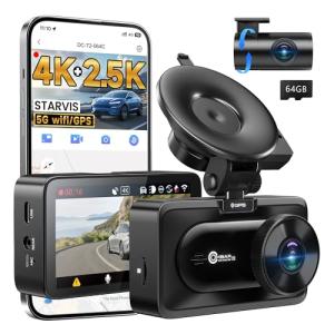 OMBAR Dash Cam Front and Rear, 4K/2.5K Ultra HD Dash Camera for Cars, Included 64GB Card, Built-in 5G Wi-Fi & GPS, 3.16” IPS Screen, Night Vision, 170°Wide Angle, HDR, 24H Parking Mode(T2)