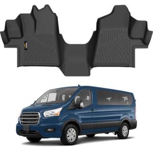 Floor Mats Custom for Ford Transit 2015-2021 150/250/350/350HD w/Carpet Flooring (Not for Transit Connect Models) All Weather TPE Rubber 1st Row Anti-Slip Floor Liners for Transit Accessories